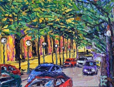 Seattle Fifth Avenue Traffic, oil on canvas by Allen Forrest