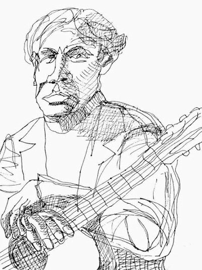 Jazz Guitarist, ink drawing on paper by Allen Forrest