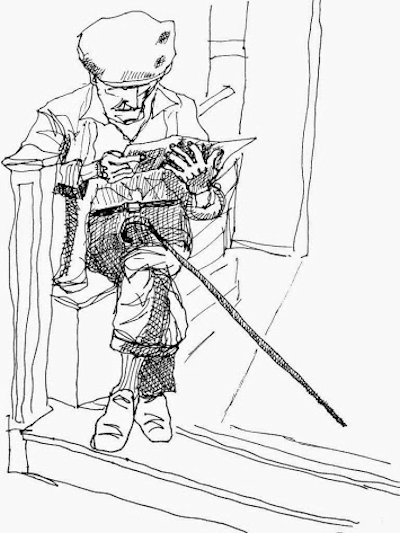 Reader, ink drawing on paper by Allen Forrest