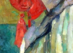 Madame Cézanne in a Red Chair: detail of tassel from painting by Paul Cézanne