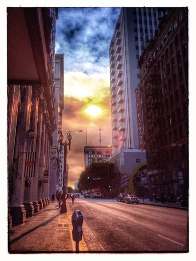 Sunset on 6th Street, photographed by Alexis Rhone Fancher