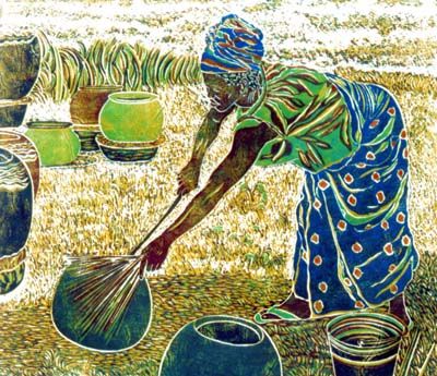 Isatu the Potter, woodblock print by Wayland House