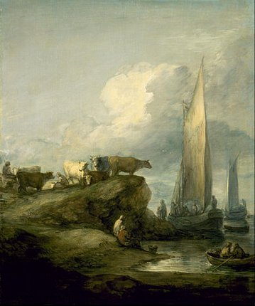 Painting by Thomas Gainsborough: Coastal Scene with Shipping and Cattle