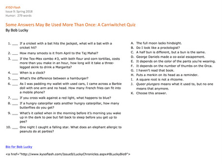 “Some Answers May Be Used More Than Once: A Carriwitchet Quiz” by Bob Lucky