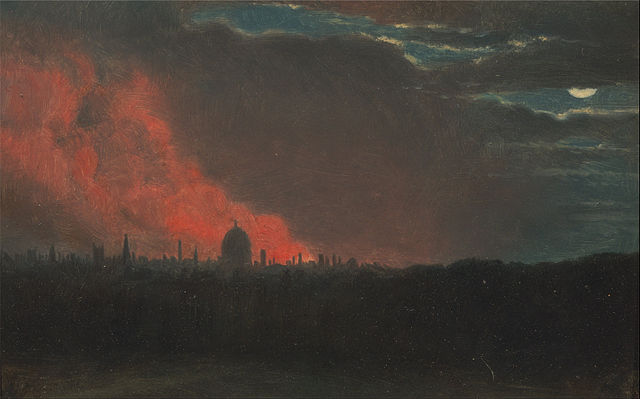 Painting by John Constable: Fire in London, Seen from Hampstead October 16, 1834