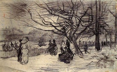 Drawing by Vincent van Gogh: Figures in a Park